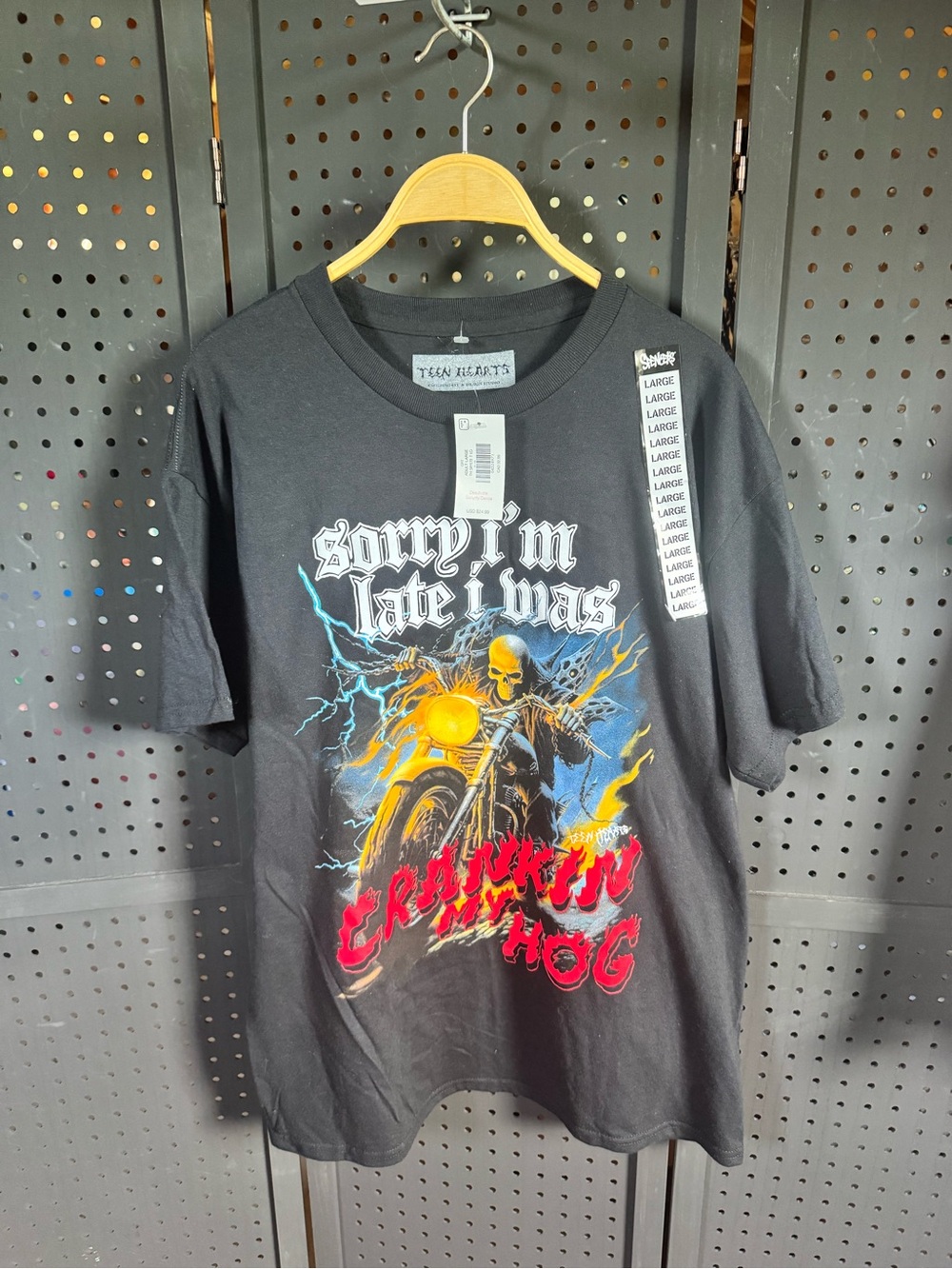 Black Graphic Motorcycle Skull Tee - Teen Hearts